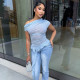 Mesh Slash Shoulder Ruffles Tops MXBF-D25TP185