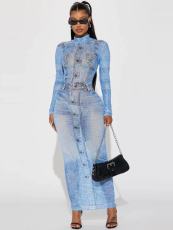 Print Long Sleeve Sim Maxi Dress GXIN-S-8520
