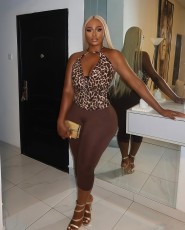 Leopard Print Halterneck Backless Sexy Pant Suit GXIN-S-8839