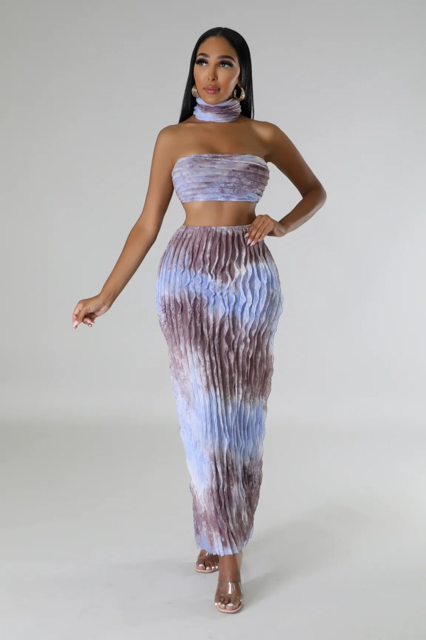 Bib Neck Wrap Backless Long Skirts 3 Piece Set GXIN-S-8666