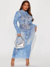 Print Long Sleeve Sim Maxi Dress GXIN-S-8520