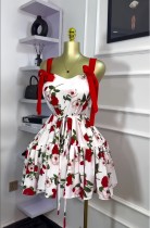 Sleeveless Printed Bow Tie Ruffle Mini Dress GXIN-S-8803