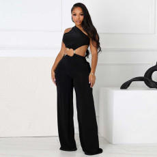 Slant Shoulder Backless Lace-Up Hollow Out Jumpsuit GDSF-J25JP103