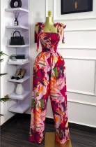 Sleeveless Bow Tie Up Printed Loose Jumpsuit GXIN-S-8833