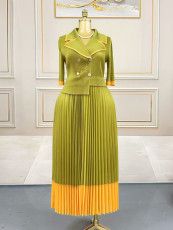 Patchwork Contrast Color Long Sleeve Maxi Dress GZRF-250323