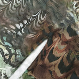 Crossover Neck Peacock Feather Print Pleated Split Dress MXBF-J25DS071