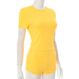 Solid Color Short Sleeve T Shirt Short Suit MXBF-J25ST131