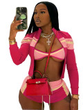 Print Long Sleeve Wrap Tie Up Short 3 Piece Set CH-25029
