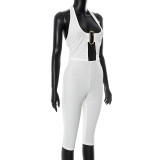 Metal Button Cutout Halterneck Backless Pants Set MXBF-J25ST086