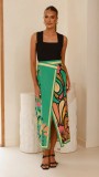 Fashion Floral Print Split Sexy Long Skirt Set SHD-9796