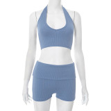 Sexy Halterneck Hollow Out Two Piece Shorts Set MXBF-D25ST155