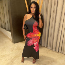 Halterneck Print Sleeveless Maxi Dress MXBF-J25DS063