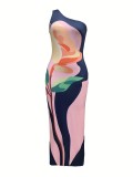 Print Single Shoulder Slim Maxi Dress GDNY-2002