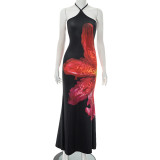 Halterneck Print Sleeveless Maxi Dress MXBF-J25DS063