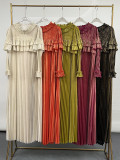 Solid Color Long Sleeved Pleated Dress GZRF-77091