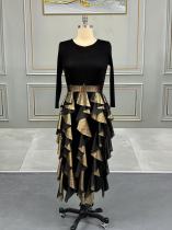 Irregular Long Sleeve Pleated Maxi Dress GZRF-77112