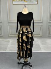 Irregular Long Sleeve Pleated Maxi Dress GZRF-77112