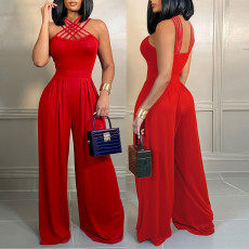 Multi-strap Crossover Solid Color Wide Leg Jumspuit SFY-1001