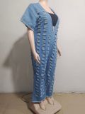 Plus Size Sexy Deep V Neck Holes Denim Jumpsuit GAKF-40609