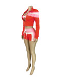 Print Long Sleeve Wrap Tie Up Short 3 Piece Set CH-25029