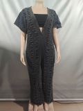 Plus Size Sexy Deep V Neck Holes Denim Jumpsuit GAKF-40609