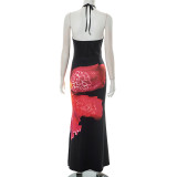 Halterneck Print Sleeveless Maxi Dress MXBF-J25DS063