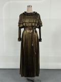 Solid Color Long Sleeved Pleated Dress GZRF-77091