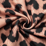 Leopard Print Slash Shoulder Seventh Pants Suit MXBF-J25ST061