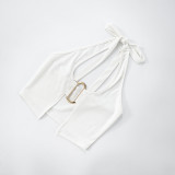 Metal Button Cutout Halterneck Backless Pants Set MXBF-J25ST086