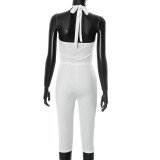 Metal Button Cutout Halterneck Backless Pants Set MXBF-J25ST086