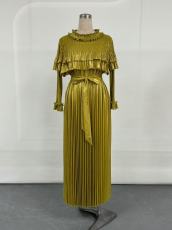 Solid Color Long Sleeved Pleated Dress GZRF-77091