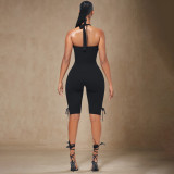 Halterneck Solid Color Tops Bow Pants Suit MXBF-J25ST089