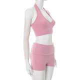 Sexy Halterneck Hollow Out Two Piece Shorts Set MXBF-D25ST155