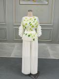 Folded Printed Top+Casual Pants 2 Piece Set  GZRF-77127