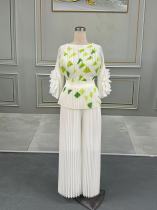 Folded Printed Top+Casual Pants 2 Piece Set  GZRF-77127