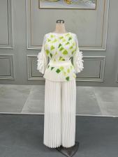 Folded Printed Top+Casual Pants 2 Piece Set  GZRF-77127