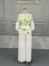 Folded Printed Top+Casual Pants 2 Piece Set  GZRF-77127