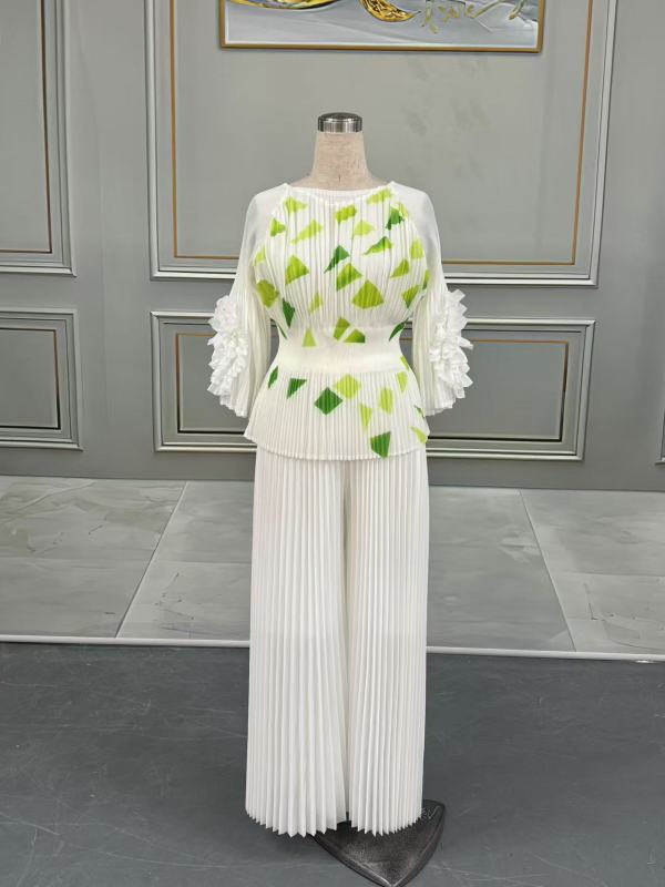 Folded Printed Top+Casual Pants 2 Piece Set  GZRF-77127