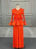 Solid Color Pleated Long Sleeve Pants Suit  GZRF-77061