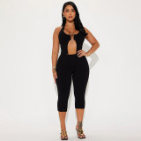 Metal Button Cutout Halterneck Backless Pants Set MXBF-J25ST086