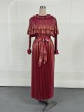 Solid Color Long Sleeved Pleated Dress GZRF-77091