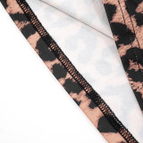 Leopard Print Slash Shoulder Seventh Pants Suit MXBF-J25ST061