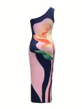 Print Single Shoulder Slim Maxi Dress GDNY-2002