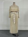 Solid Color Long Sleeved Pleated Dress GZRF-77091
