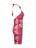 Leaf Print Backless Mini Dress GDNY-1085