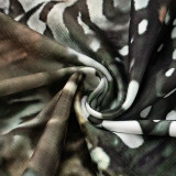 Crossover Neck Peacock Feather Print Pleated Split Dress MXBF-J25DS071