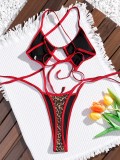 Leopard Print Tie Up One Piece Swimsuit CASF-6757