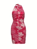 Leaf Print Backless Mini Dress GDNY-1085