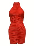 Solid Color Halterneck Sleeveless Mini Dress GDNY-1083