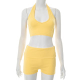 Sexy Halterneck Hollow Out Two Piece Shorts Set MXBF-D25ST155